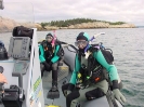 Tanya Burnett and Jane Everett prepare to dive the TRIBUNE off Herring Cove, Halifax Harbour