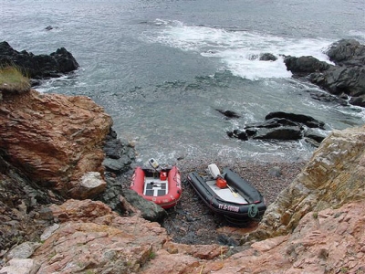 One of only two places where you can safely land a zodiac in Atlantic Cove, at low tide.