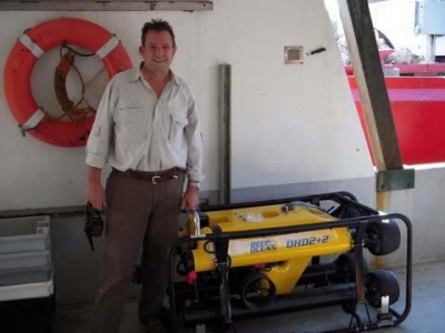 Herbert Humphreys on board the project survey vessel with the Phantom ROV prior to an underwater survey of shipwreck X on Project Libra