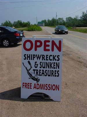 Our sign out front of the St. Paul Island, Shipwrecks and Treasure Museum.