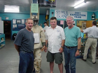 From left to right, Palmer Sargent, Terry Dwyer and Dave Clancy in the Wreck Hunter Museum in Dingwall.